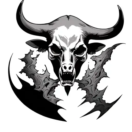 bull head splitting open in the middle into a grim reaper tattoo design idea