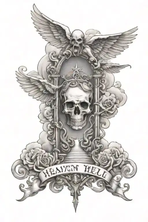 heaven vs hell towards heaven tattoo design idea