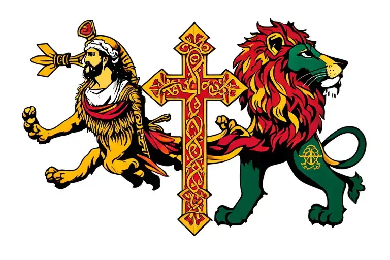 Half sleeve around to chest. Include Saint Nicholas and the Macedonian orthodox cross. Also include the Macedonian lion  tattoo design idea