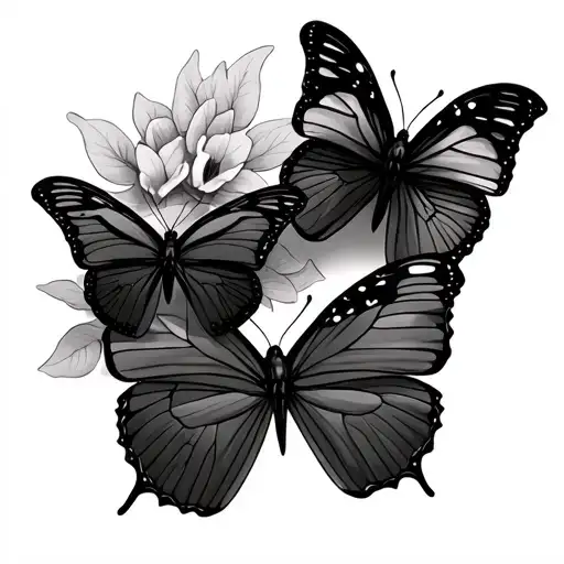 Three butterflies symbolising a child and two parents tattoo design idea