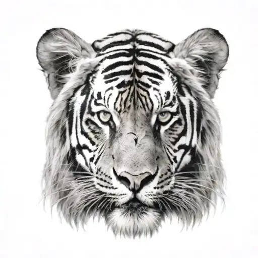 tiger face on the left and lion face on the right tattoo design idea