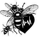 3 bees flying holding heart beat line tattoo design idea