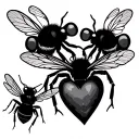3 bees flying holding heart beat line tattoo design idea