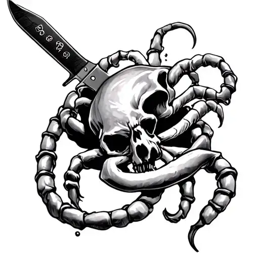 Cancer 69 with knife surrounded tattoo design idea