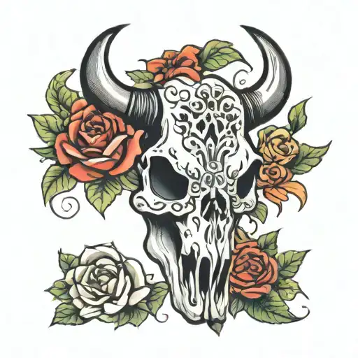 flowers, Tennessee, bull skull tattoo design idea