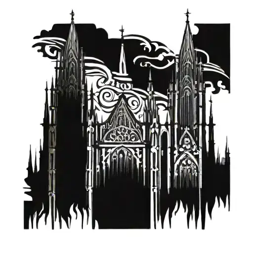 gothic cathedral towers with dark ornaments tribal background  tattoo design idea
