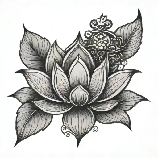 Vishnu symbol on forehead and a lotus flower tattoo design idea