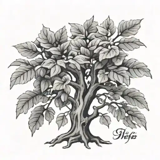 fig tree with the words "hic vir sine dolus" as part of the trunk  tattoo design idea
