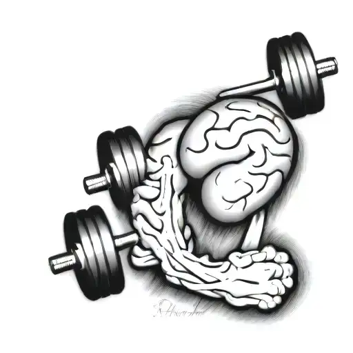 A heartbeat line with a dumbbell and a brain, symbolizing the client's dedication to self-awareness and physical strength tattoo design idea
