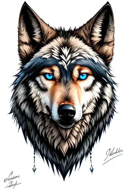 viking wolf head blue eyes looking tattoo design idea