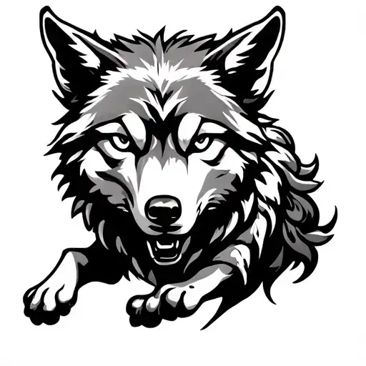 stylized minimalistic celtic knotwork wolf running, blackline, no background tattoo design idea