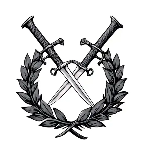 laurel wreath with swords tattoo design idea
