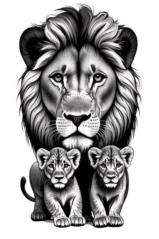 lion and 2 cubs tattoo design idea