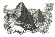 machu picchu with alpaca realism femine tattoo tattoo design idea
