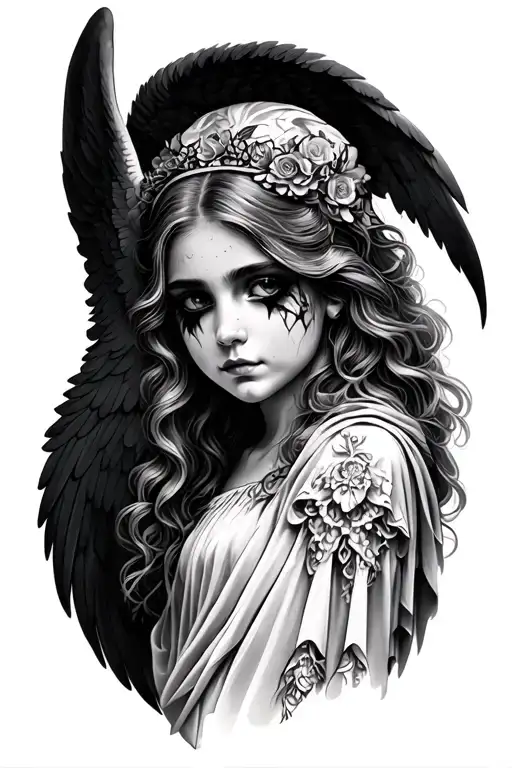 angel and eye tattoo design idea