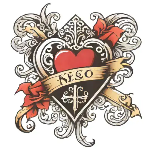 Heart with cross big enough for script font tattoo design idea