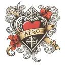 Heart with cross big enough for script font tattoo design idea