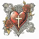 Heart with cross big enough for script font tattoo design idea