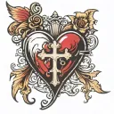 Heart with cross big enough for script font tattoo design idea