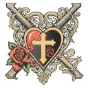 Heart with cross big enough for script font tattoo design idea