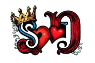 "DS" Create a tattoo image with S and D and heart on D and crown on S tattoo design idea