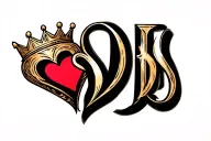 "DS" Create a tattoo image with S and D and heart on D and crown on S tattoo design idea
