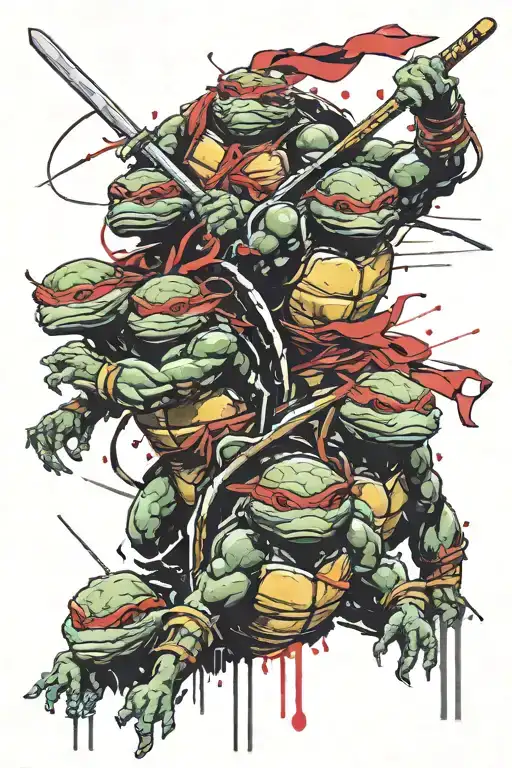 black ninja turtles with afros tattoo design idea