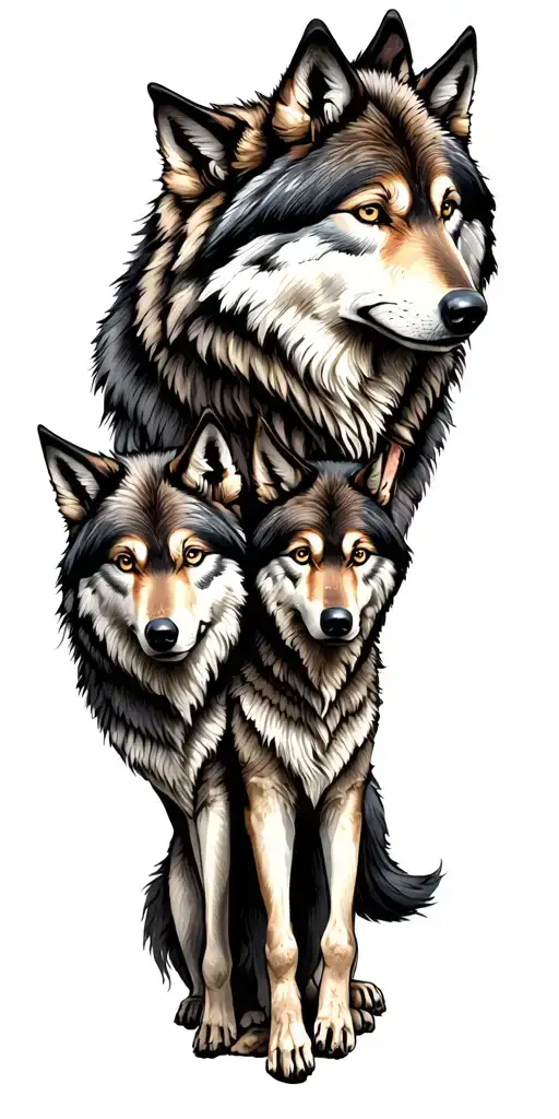wolf pack family 2 children husband and wife tattoo design idea