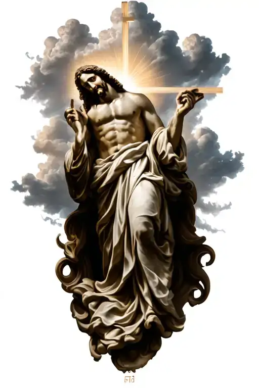 jesus clouds crosses tattoo design idea