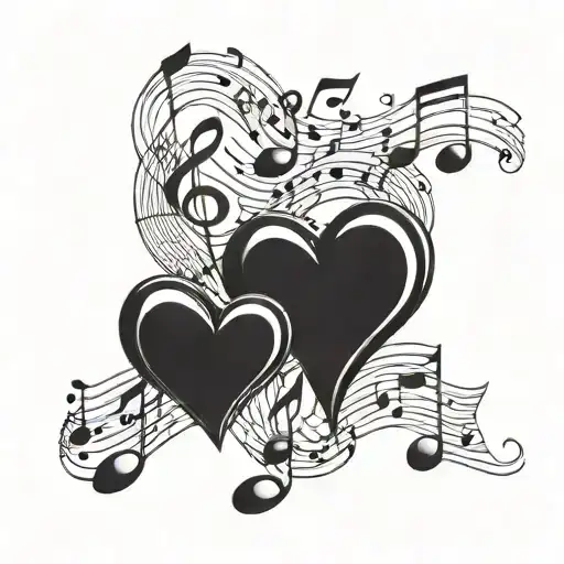 heart shaped music notes floating tattoo design idea