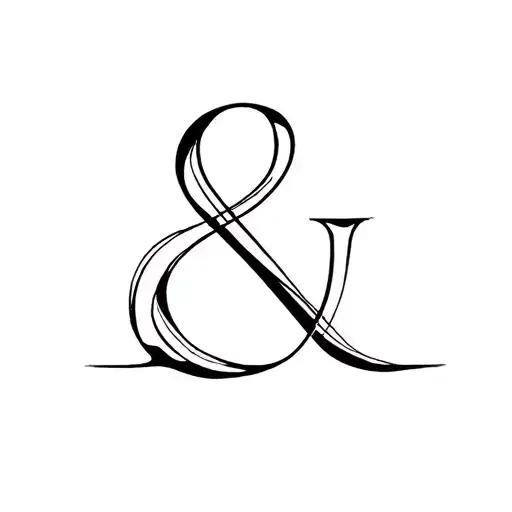 Unique minimalist ampersand tattoo, black ink, elegant fusion of smooth flowing curves and precise geometric edges tattoo design idea