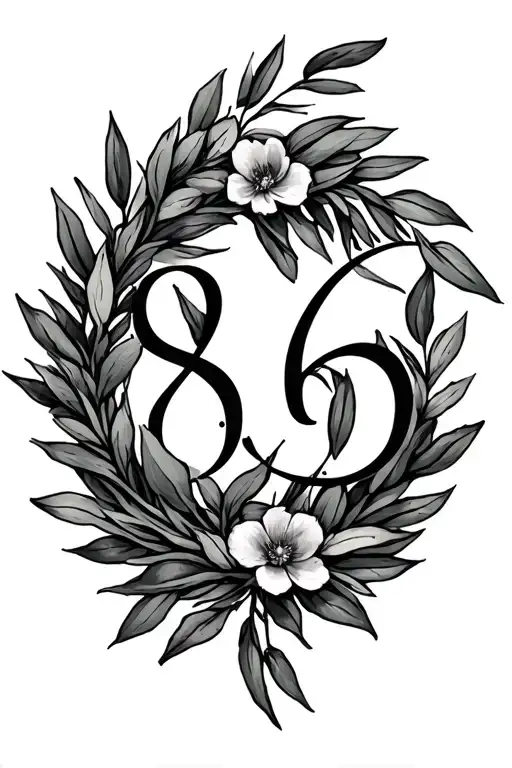 number 86 and olive wreath around tattoo design idea