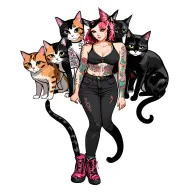 woman punk with gang of cats tattoo design idea