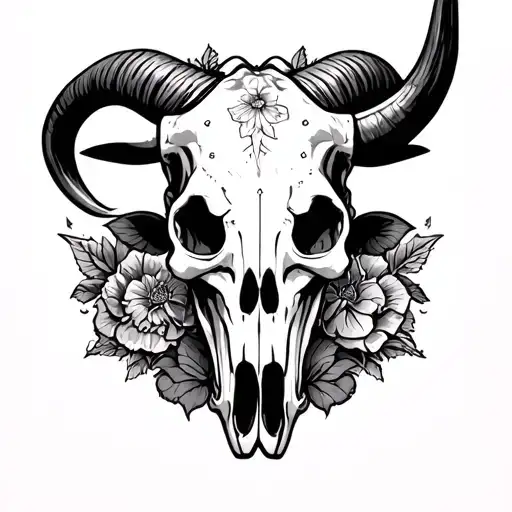 long horn cow skull with a sugar skull like print  tattoo design idea