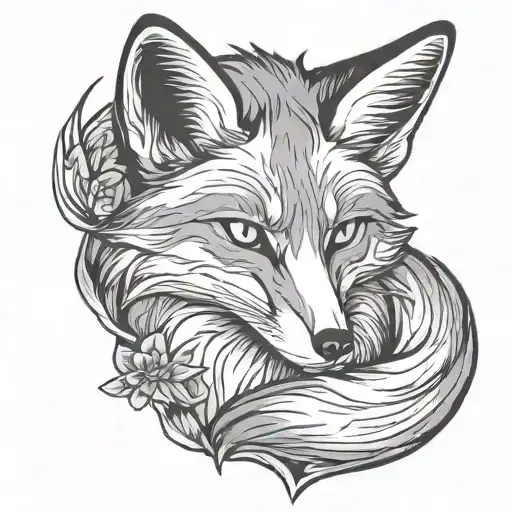 powerful cunning spirit fox sitting tattoo design idea
