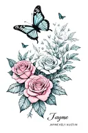 "Jayme Kelsey  Austin " butterflies and roses blooming tattoo design idea