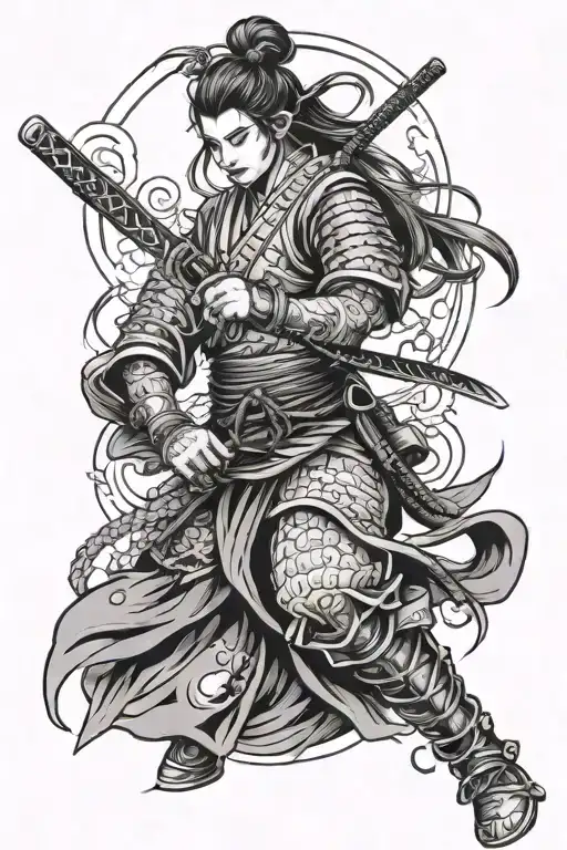 a woman samurai close up sleeve tattoo design combining tattoo design idea