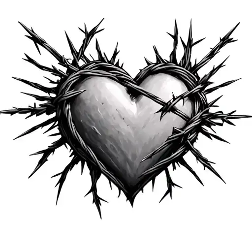 can you create a image with barbed wire in the round and between this an heart with flighs tattoo design idea