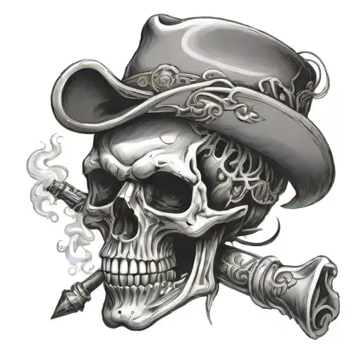 skull and western skeleton smoking tattoo design idea