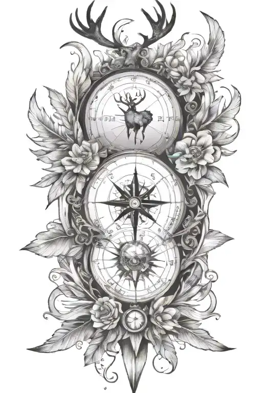 compass, arrows, deer tattoo design idea