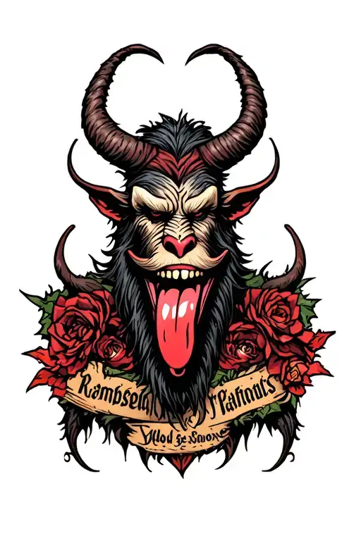 krampus tattoo with pierced tongue full color tattoo design idea