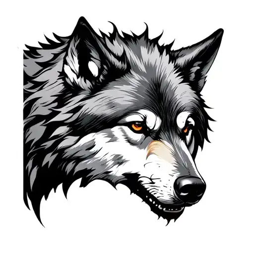 simple line work wounded wolf tattoo design idea