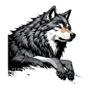 simple line work wounded wolf tattoo design idea