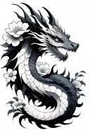 fine line dragon with flowers tattoo design idea