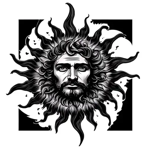 a masculine sun coverup tattoo that references blues music and has short rays and doesn't have a face tattoo design idea