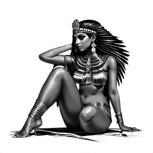 cleopatra sexy girl sitting tattoo design idea