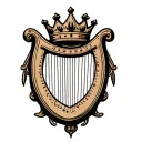 harp with crown hanging h and r  tattoo design idea