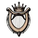 harp with crown hanging h and r  tattoo design idea