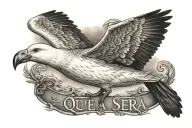 albatross with the words "que sera sera on the wings tattoo design idea
