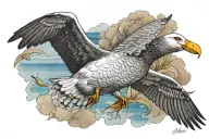 albatross with the words "que sera sera on the wings tattoo design idea